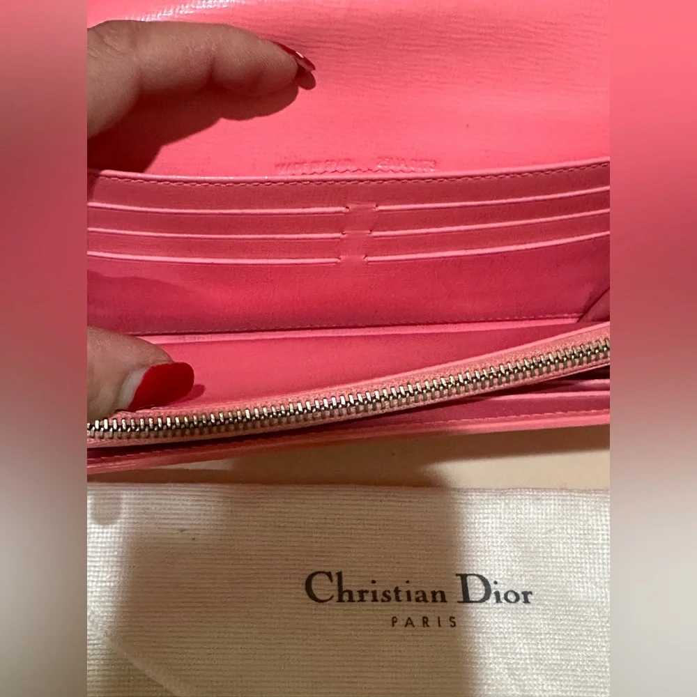 Christian Dior Pink Leather Clasp Front Long Wallet w/unbranded chain